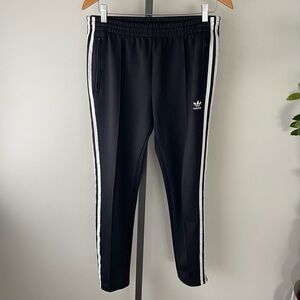 Adidas Track Pants 3 Stripe Zippered Hem & Pockets Pull On Black White Womens